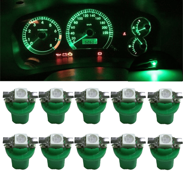 10x T5 B8.5D 5050 SMD Green LED Instrument Lights for Car Dashboard