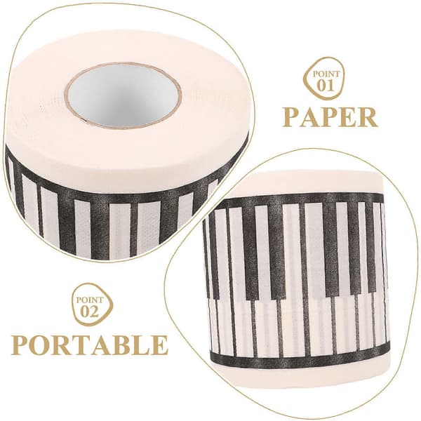1 rulle toalettpapper, tryckt rullpapper, dekorativt pianotryck, servett, badrumspapper