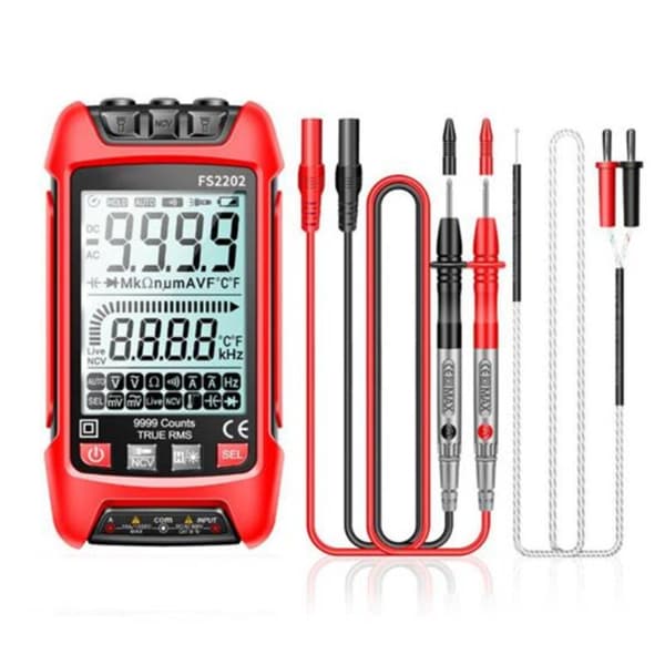 FS2202 Automatisk multimeter med 9999 målinger TRMS AC DC Voltmeter Amp NCV Modstand Kapacitans Transistor Tester Rød
