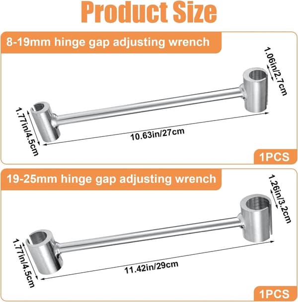 2 Door Hinge Adjustment Wrenches - Adjustable 8-19mm & 19-25mm for Round Bolt Hinges