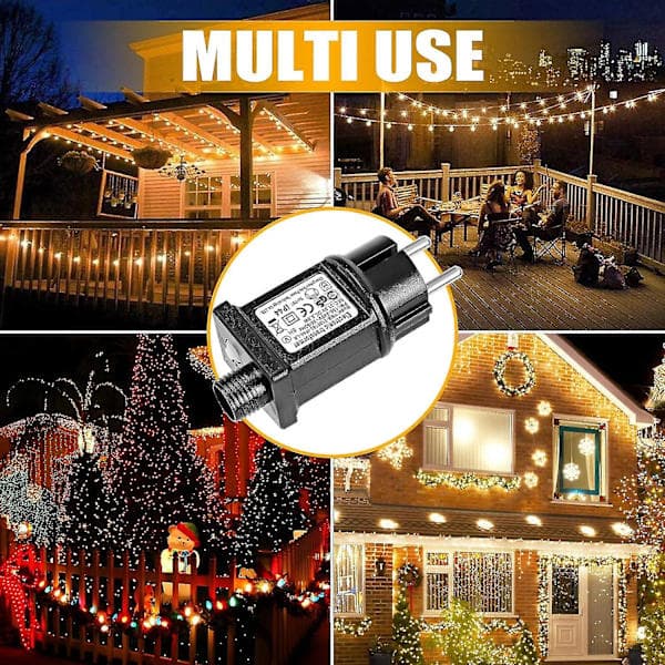 2-pakning 31V 6W LED-transformator, lavspenningsadapter IP44 med 8 moduser, timer og minnefunksjon for lyslenke