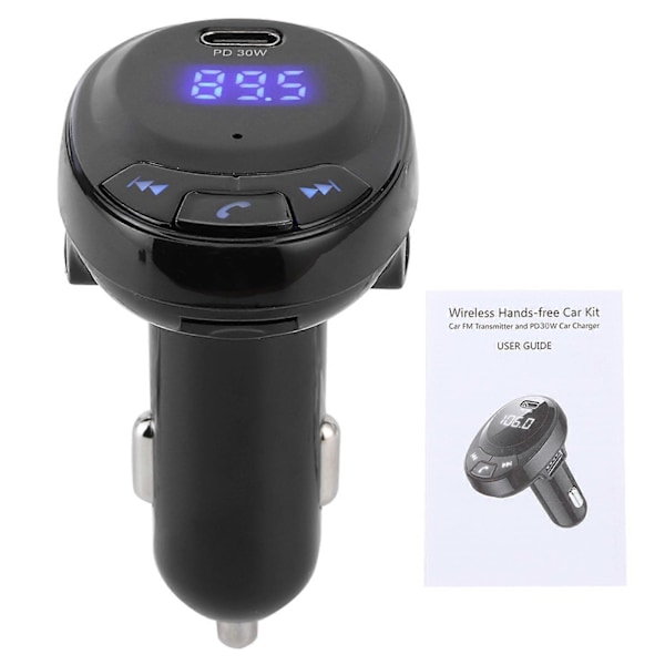 BT09 12V Bluetooth Trådløs FM-sender Mp3-afspiller Type C Hurtig Opladning PD 30W Biloplader