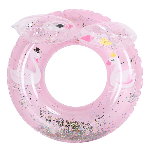 Børn Dobbelt Svane Badering Oppustelig Glitter Pool PVC Flydering Pink 60