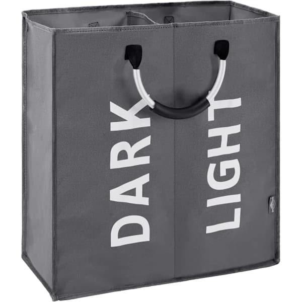Large Foldable Laundry Basket with 2 Sections, 600D Oxford Fabric with Waterproof PE Coating, Clothes Storage for Bedroom, Dark Grey