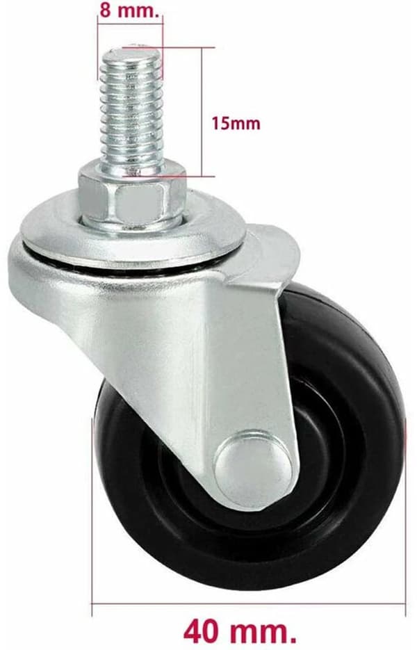 4 stk - 40 mm gummihjul - Egnet for M8-gjenger