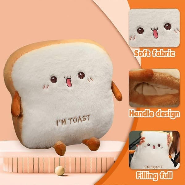 40CM Bread Pillow, Toast Pillow, Soft Plush Toy, Toasted Sliced Bread Pillow Hand Warmer Design