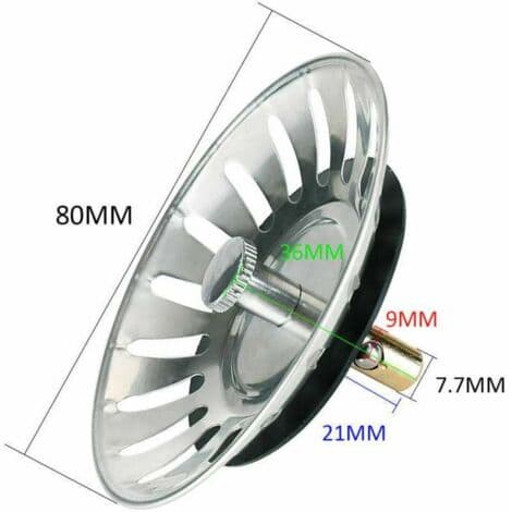 8 cm oppvaskkumstopper i rustfritt stål - Avfallssil - Passer standard 80-82 mm avløpsrør - Enkel installasjon