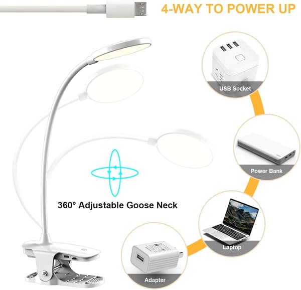 Genopladelig trådløs LED-skrivebordslampe, 3 farver og 3 dæmpbare, USB