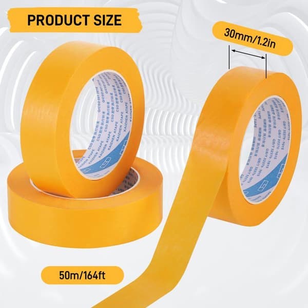 Malertape - 3 stk., 30 mm x 50 m - Guld - Velegnet til maling og maskering af overflader
