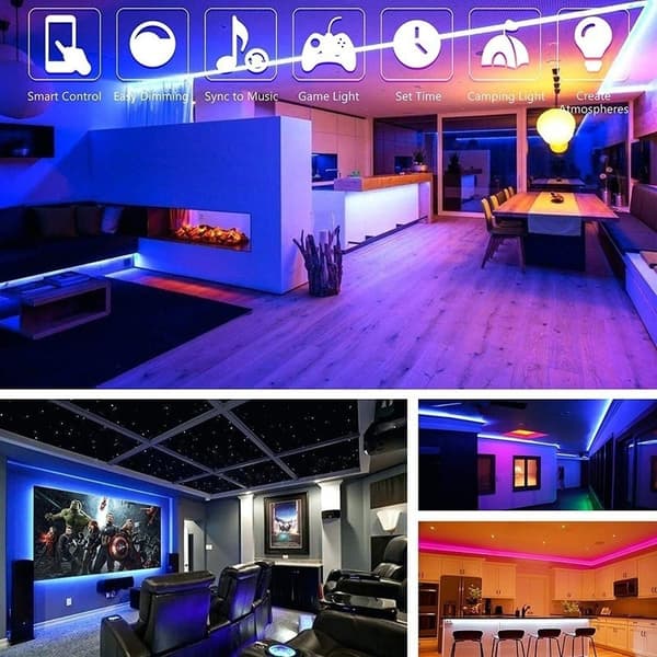 10 meter LED-lys for soverom, musikk synkronisert fargeendrende LED-l