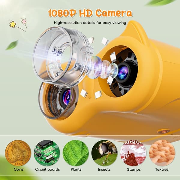 Digital Microscope and 5cm Binoculars, Outdoor Scientific Exploration for Children from 3 Years (Orange)