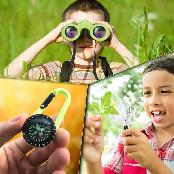 Kids Binoculars with High Magnification (8 x 21) - Complete Set with Magnifying Glass & Compass