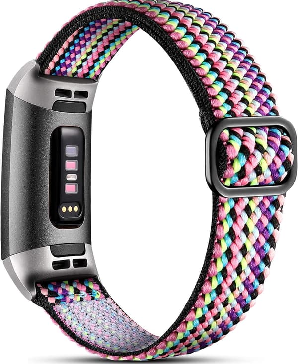Strækbar rem til Fitbit Charge 3 /Fitbit Charge 4, Blød justerbar elastisk erstatning, Nylon vævet sportsarmbånd