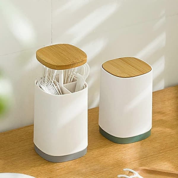 2025 Suitable Large Multifunctional Divided Cotton Swabs Pusher Automatic Toothpick Box Dental Floss Storage Toothpick Jar (Ash)