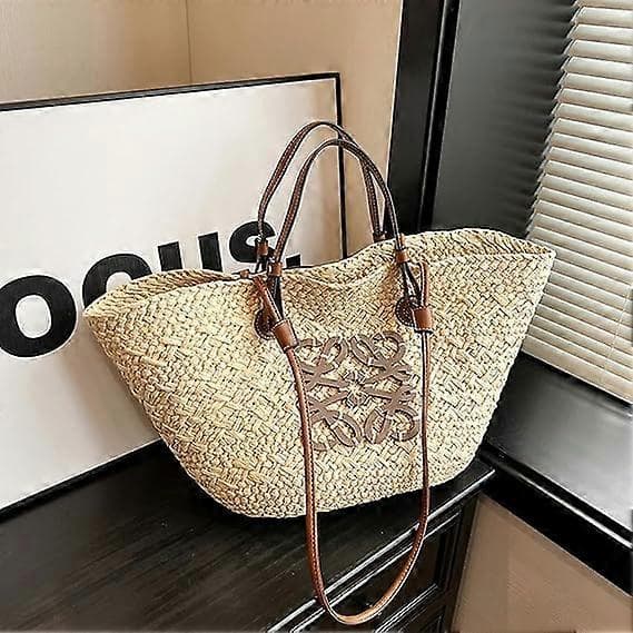 Straw Bag Straw Bag Large Capacity Bag Hand-Woven Tote Beach Women's Bag - White
