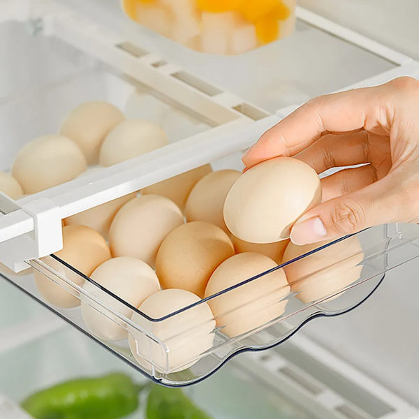 Refrigerator Storage Box, Egg Holder with Handle, Egg Storage Container, Transparent Plastic Egg Box, Pull-out Egg Tray