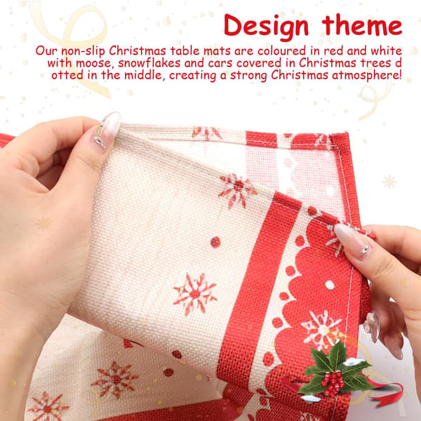 2 Red Christmas Table Runners, 32 x 180 cm, Linen Elk Pattern, Long Tablecloth for Indoor Christmas Party