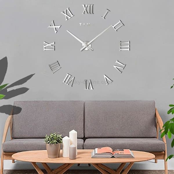 Muodikas seinäkello, erittäin suuri olohuone, luova seinäkello, roomalaiset numerot, DIY kello