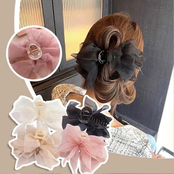 Double-sided Bow Hair Clip with Mesh, Large Size, Elegant Hair Accessory