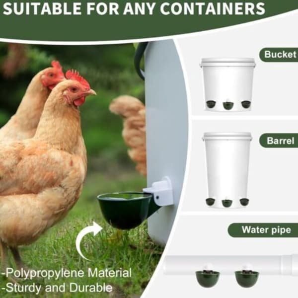 12 Cups Chicken Waterer - Self-Filling Gravity System for Poultry, Drinking System for Chicken Coop Accessories