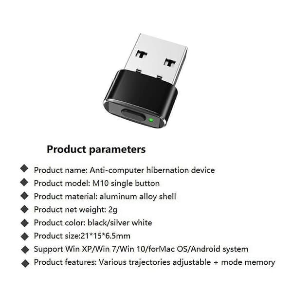 Mini Mouse Jiggler ON/Off Button USB Mouse Movement Simulator for Office Automatic Undetectable Mouse Jiggler Silver
