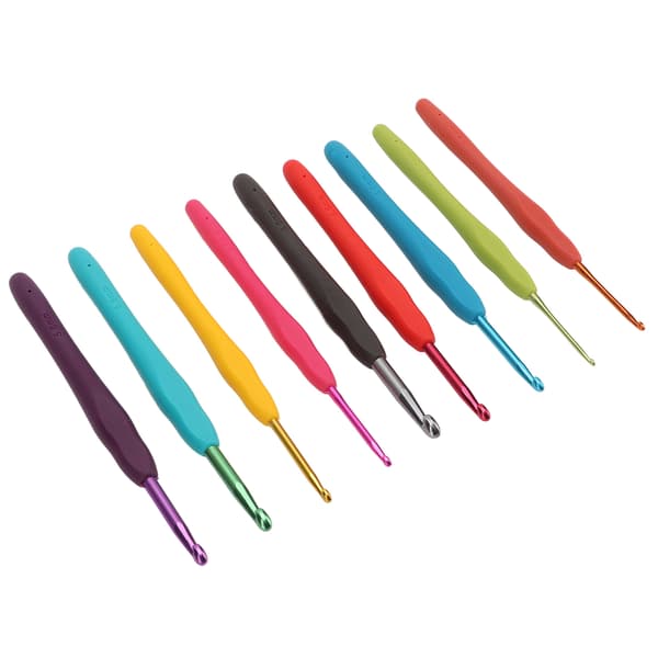 9 Pcs Crochet Hooks Rubber Handle Aluminum Material Tapered Tip Knitting Needles Set for Experienced Weavers Beginners