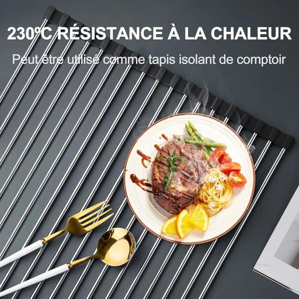 Foldable Stainless Steel Dish Rack for Sink 43 x 35 cm Black Multifunctional Removable for Drying Fruits, Vegetables and Plates