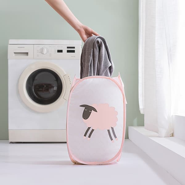 Pink Foldable Basket with Handles, Laundry Hamper