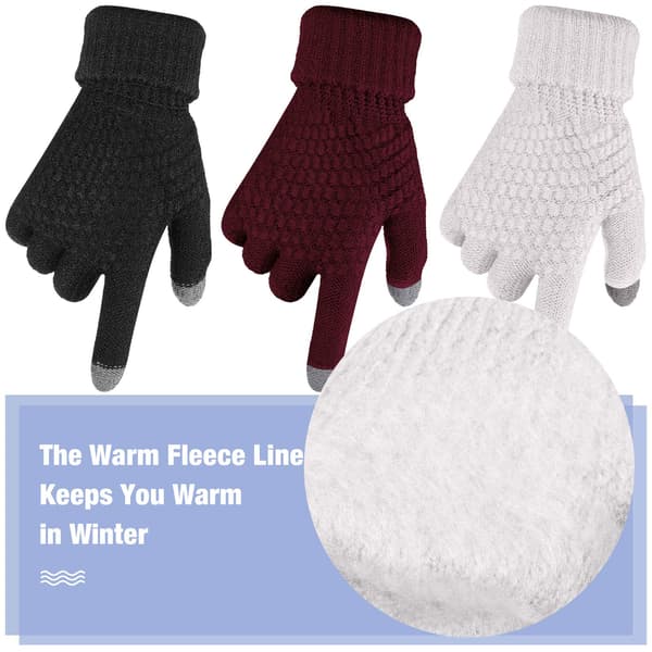 4 par dame vinter touch screen handsker varme fleece strikkede handsker elastisk manchet vinterhandsker (sort+grå+mørkerød+marineblå)