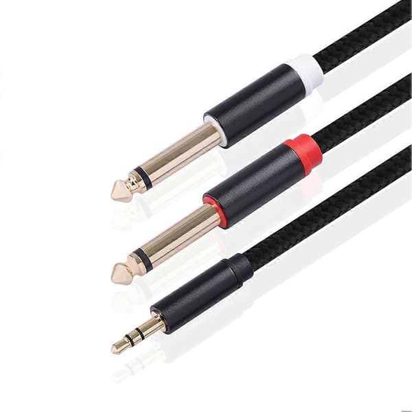 3,5 mm til Dobbelt 6,35 mm Aux-kabel 2 Mono 6,35 Jack til 3,5 Han Lydkabel 2m til Telefon til Mixer