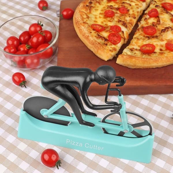 Cykelformet Pizzaskærer, Pizzaskærer, Rustfri Non-Stick Hjul, Himmelblå