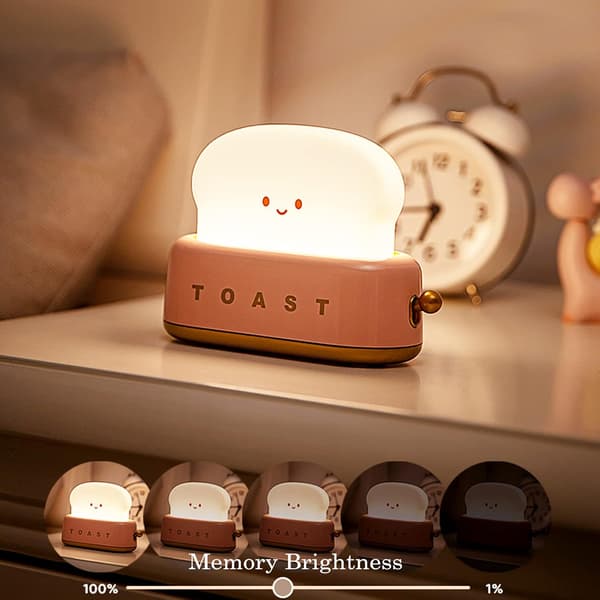 Cute Toast Night Light, Yellow, Dimmable LED Night Light Rechargeable