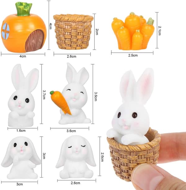 Kaninpynt, 7 stk. mini kaninfigur, påskehare gulerod