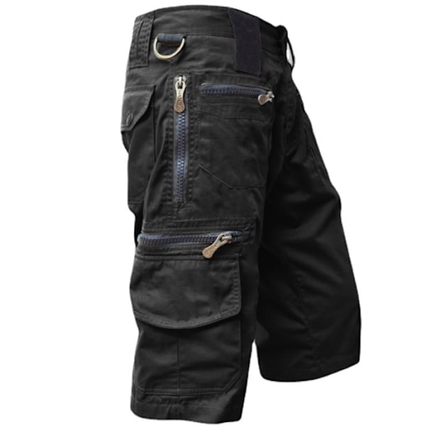 Miesten rento löysä urheilu joggerit slim fit armeija urheilushortsit bermuda cargo vuoristohousut baggy housut monilla taskuilla musta black black XL