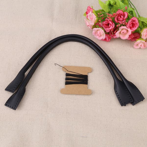 2 Pcs Genuine Leather Bag Straps Handles for DIY Hand Accessories Thread Black