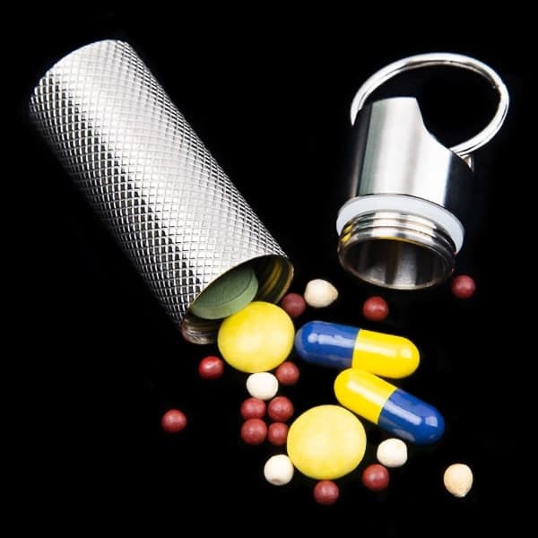 Portable Titanium Metal Pill Case, Pill Holder with Keychain, Waterproof Pill Bottle