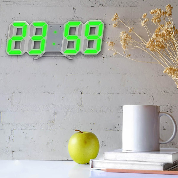 LED-veggklokke med digital skjerm, glødende nattmodus, justerbar elektronisk bordklokke, veggklokke, dekorasjon, stue, LED-klokke [dB] Green