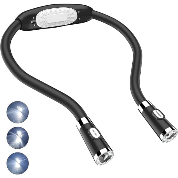 LED Reading Light, Neck Light Hands-Free Flexible Around the Neck Battery Powered_max