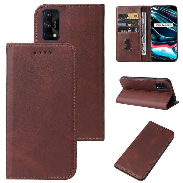 Magnetiskt läderfodral för Realme 7 Pro [DB] Brun Brown