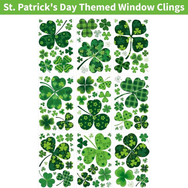 St Patricks Day Window Decals, Reusable Double-Sided Clover Stickers for Glass, Spring Home Office (117 pcs)