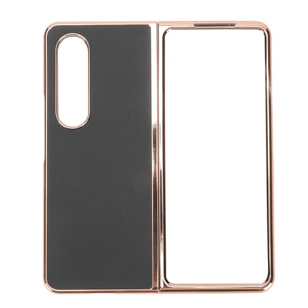Phone Case Protective Cover for Samsung Galaxy Z Fold 4 Nano Plating Genuine Leather Scratch Resistant Black