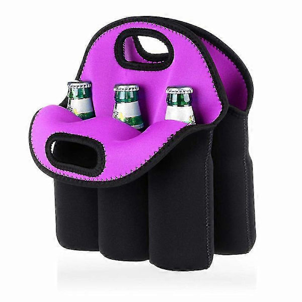 Set med 1 - Isolerad vinväska i neopren + 6-pack väska för öl/vattenburkar purple