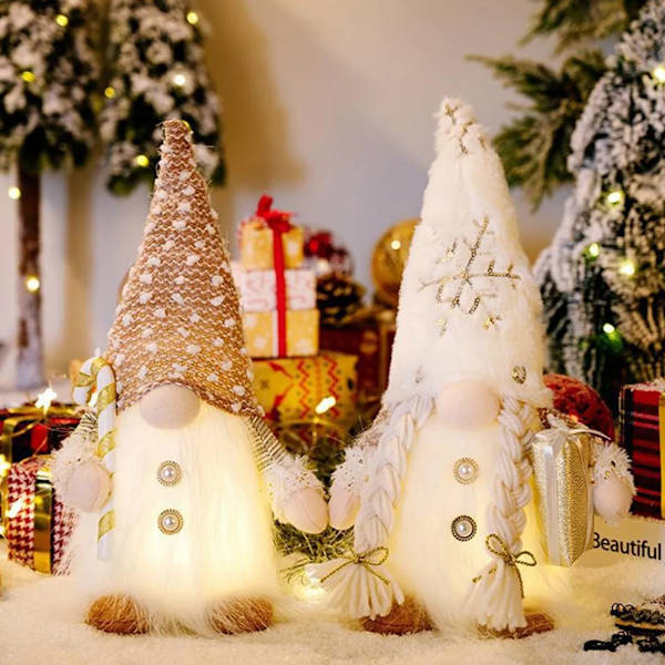 2x Juledekorasjon Elf Gnome Svensk Tomte Julenisse med LED
