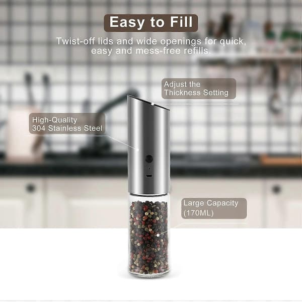 USB Rechargeable Salt and Pepper Grinder Set, Electric Salt or Pepper Grinders, Easy to Use