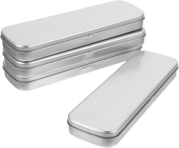 blyantveske av blikk for studenter, 4 stk, sølv -