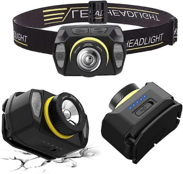 Headlamp Super Strong With Infrared Sensor Rotatable Zoom Built-in Rechargeable Lithium Battery for Expedition Cycling