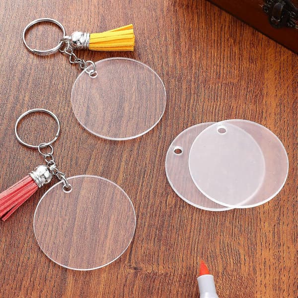 Acrylic Blanks with Hole for Keychain DIY Projects Mixed Colors with Metal Rings and Tassels 120 Pcs
