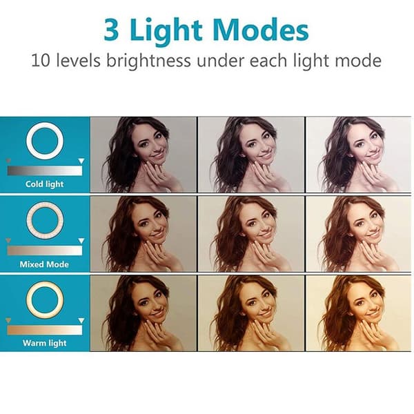 Dimmable ring light, selfie live stream lighting with stand for
