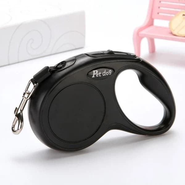 Reflective Retractable Dog Leash - Large Puppy Leash - 5m Black