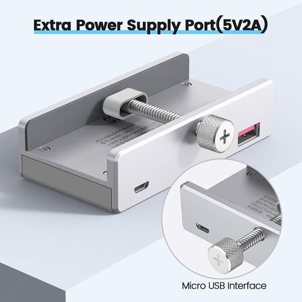 USB 3.0 Hub Clamp Adapter, 4 Port Aluminium USB Splitter med